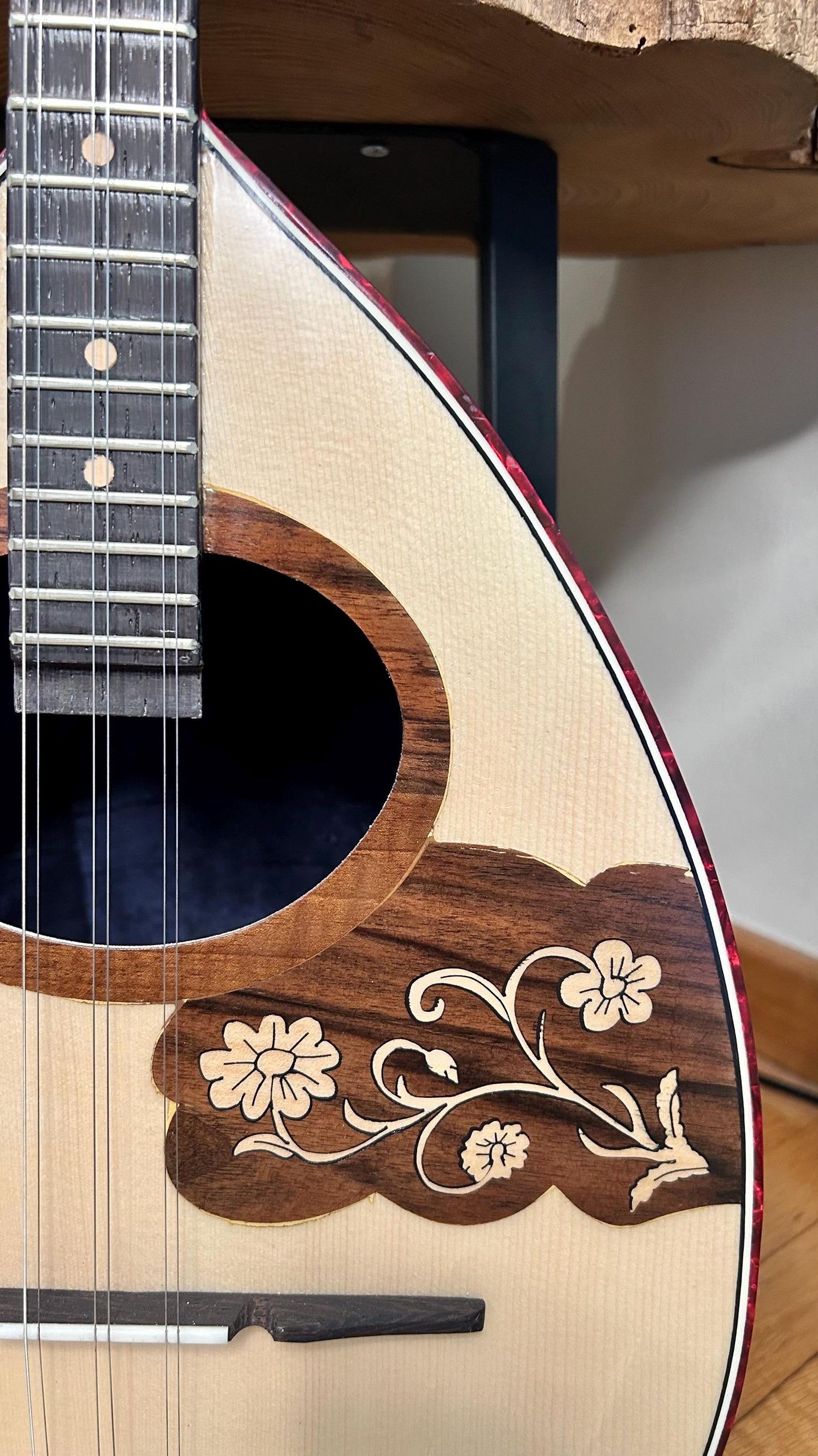 6string Handmade Bouzouki ~ Greek Traditional Handmade Popular Rebetiko Bouzouki ~ Flower wooden pickguard / top decorations ~