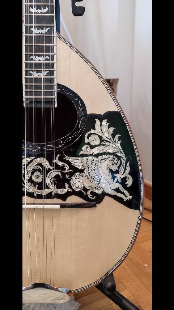 Premium 8-String Handmade Bouzouki with Greek Traditional Design and Cellulose Pegasus Half Top Decorations