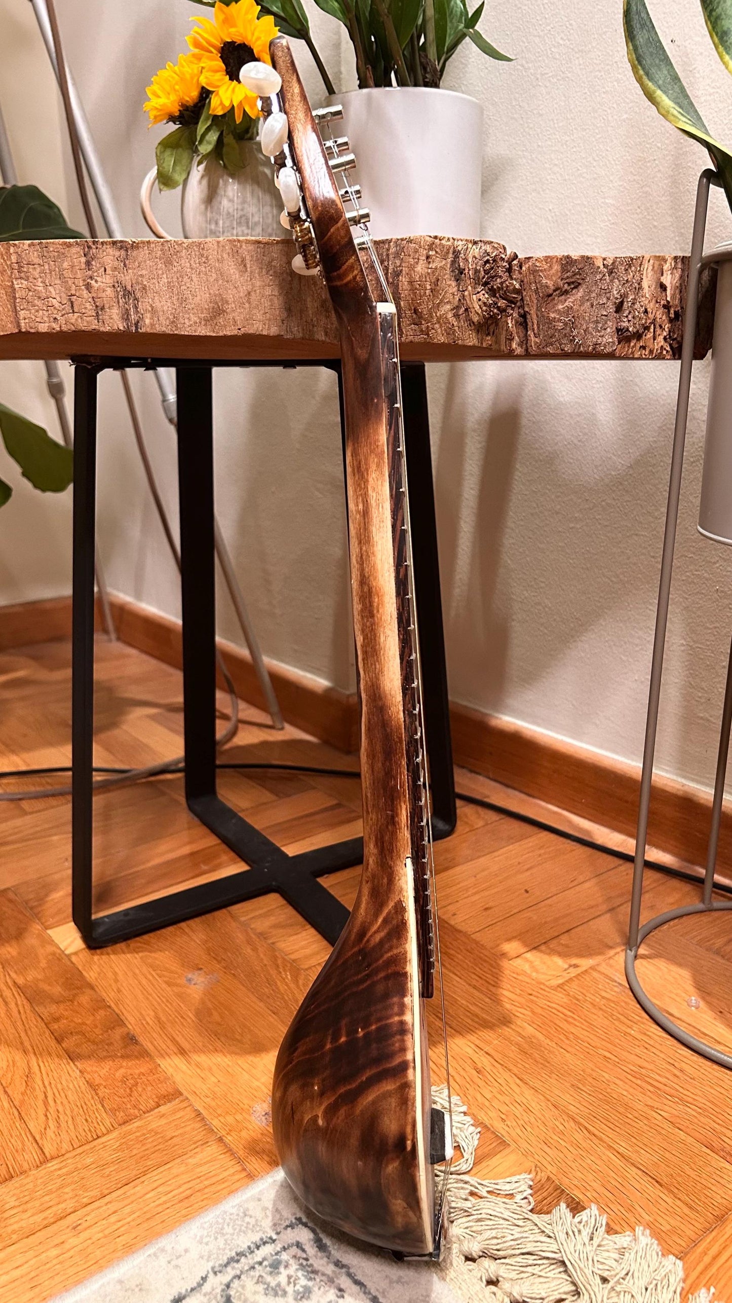 Custom Baglamas - Handmade 6-String one-piece Burned Poplar Baglamas with Black painted Spruce top - Greek Rebetiko Music