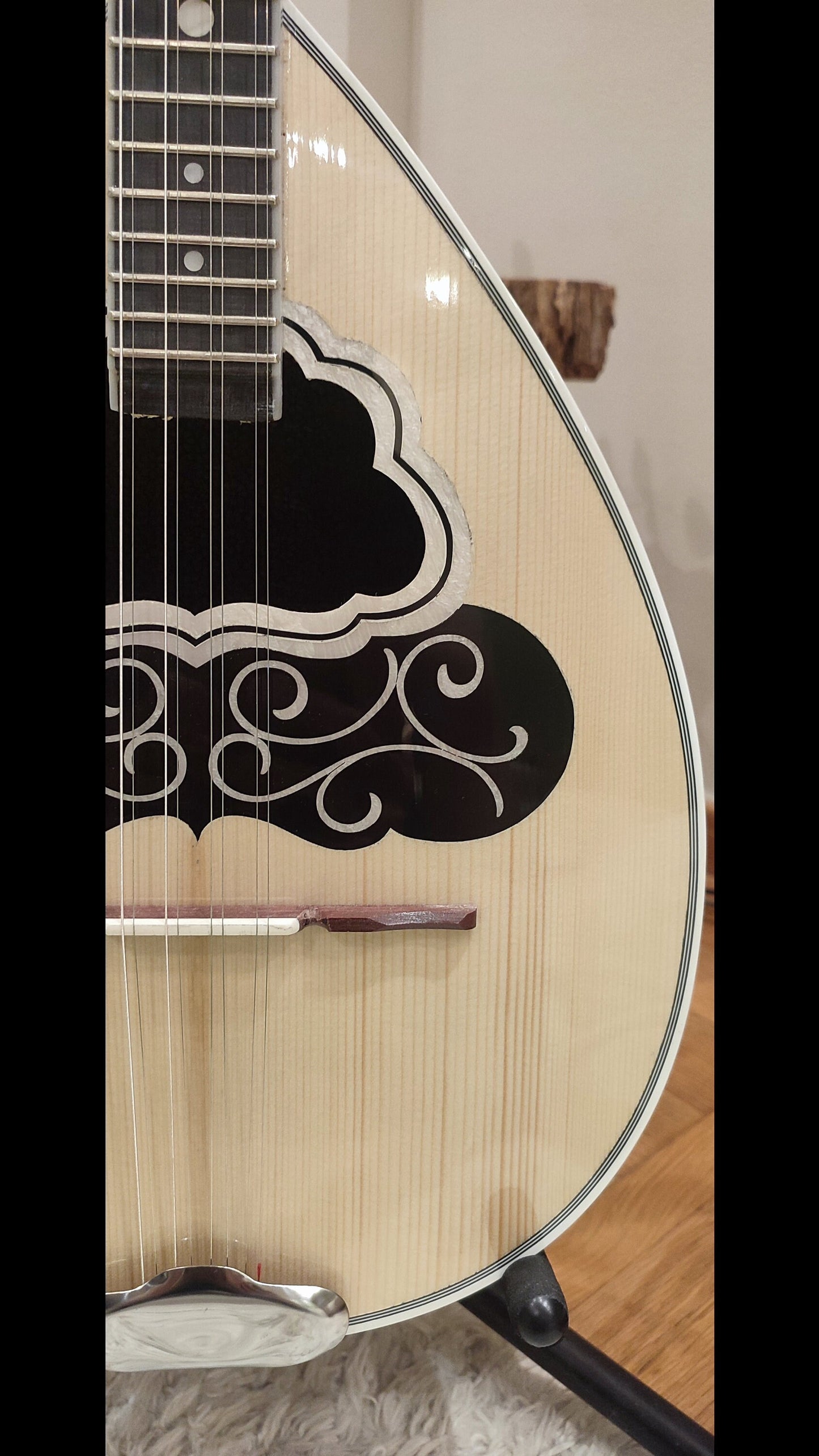 Premium Handmade 8-String Bouzouki with Double Action Truss-Rod and Cellulose Vines Top Decorations - Greek Popular Bouzouki
