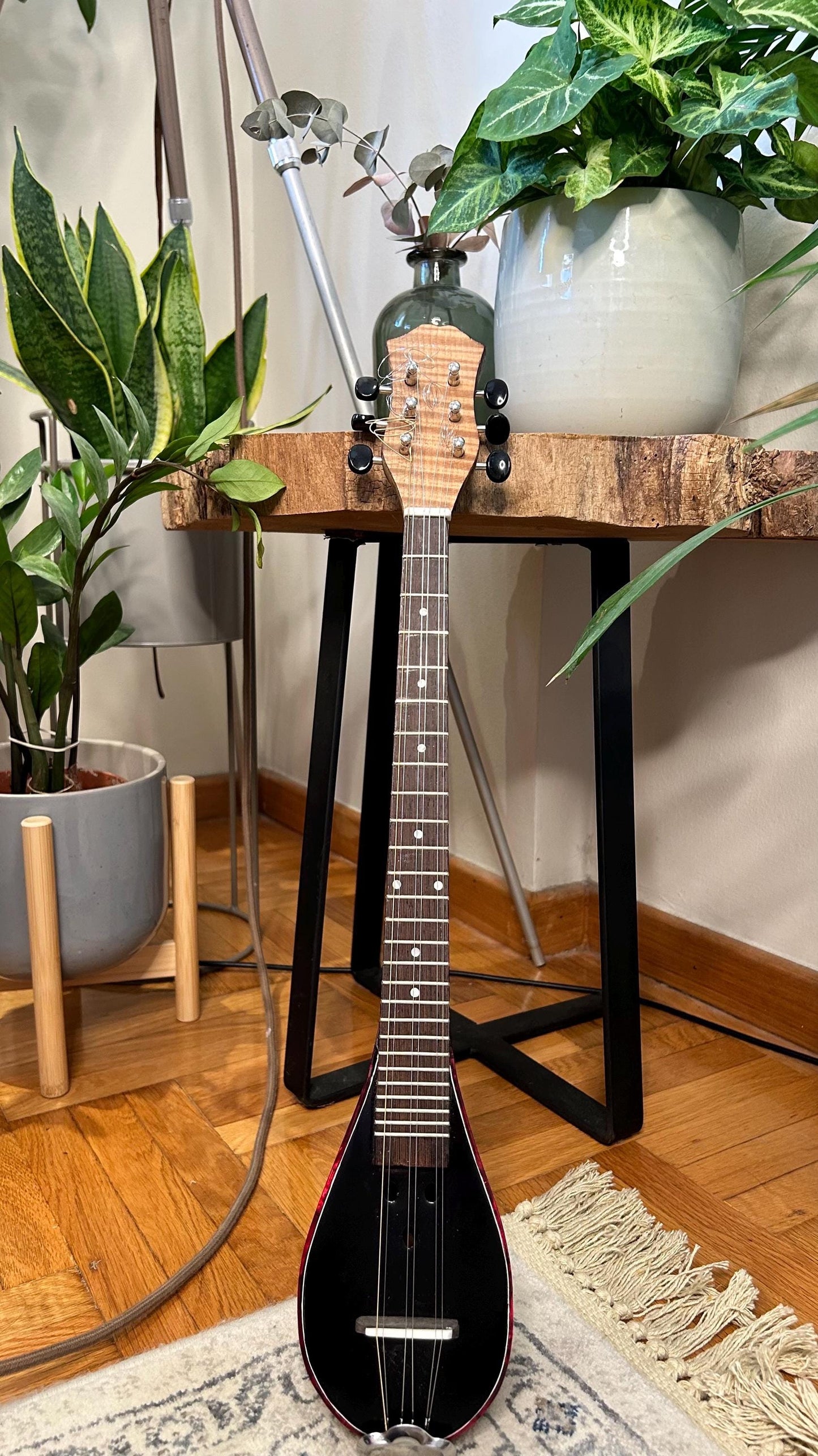 Custom Baglamas - Handmade 6-String one-piece Burned Poplar Baglamas with Black painted Spruce top - Greek Rebetiko Music