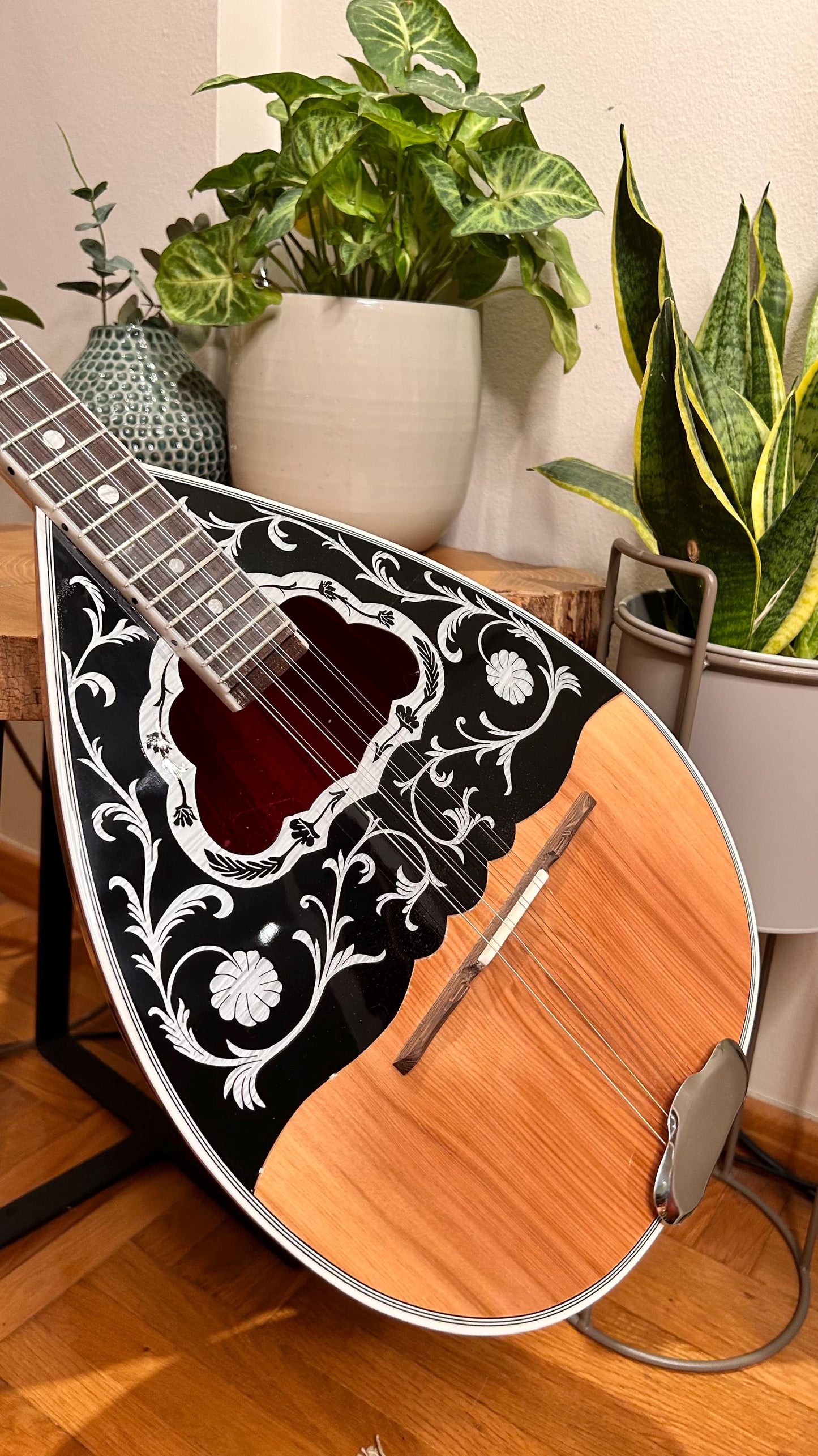 Handmade 8-string Professional Bouzouki with double-action truss rod and exquisite Cellulose Vines&Flower decorations - Greek craftsmanship
