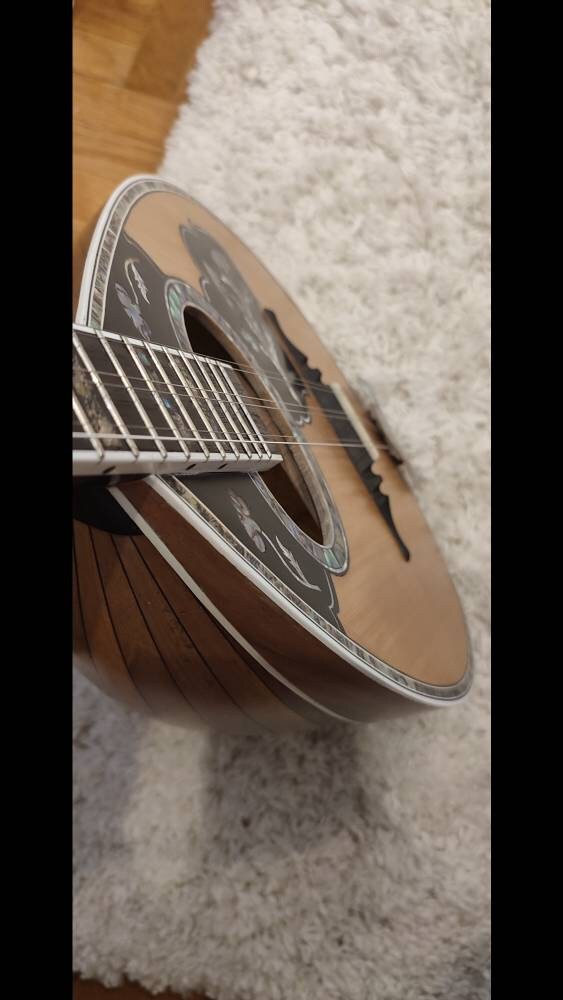 Custom 6-String Handmade Greek Bouzouki with Traditional Rebetiko Design and Abalone Shell Flower Top Decorations