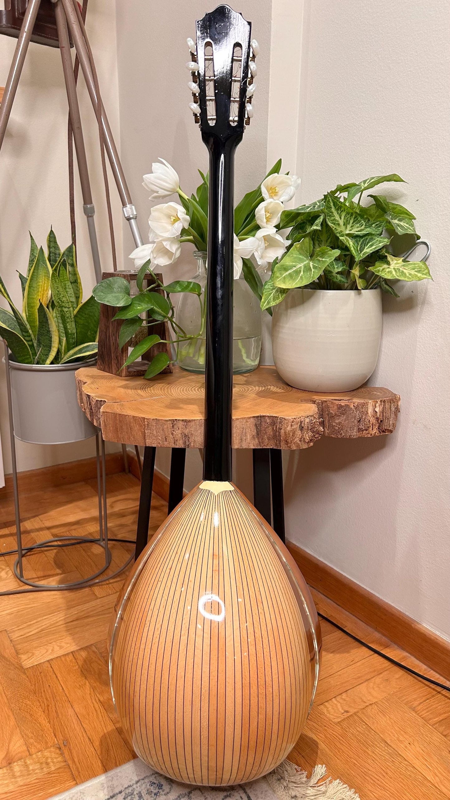 Handmade Professional 8-String Bouzouki with Traditional Greek Rebetiko Design and Cellulose Top Decorations