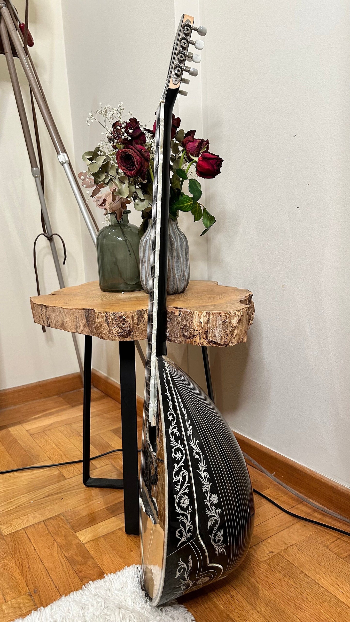 Custom 8-String Bouzouki with Vines & Flowers Full Top Decorations - Professional Quality