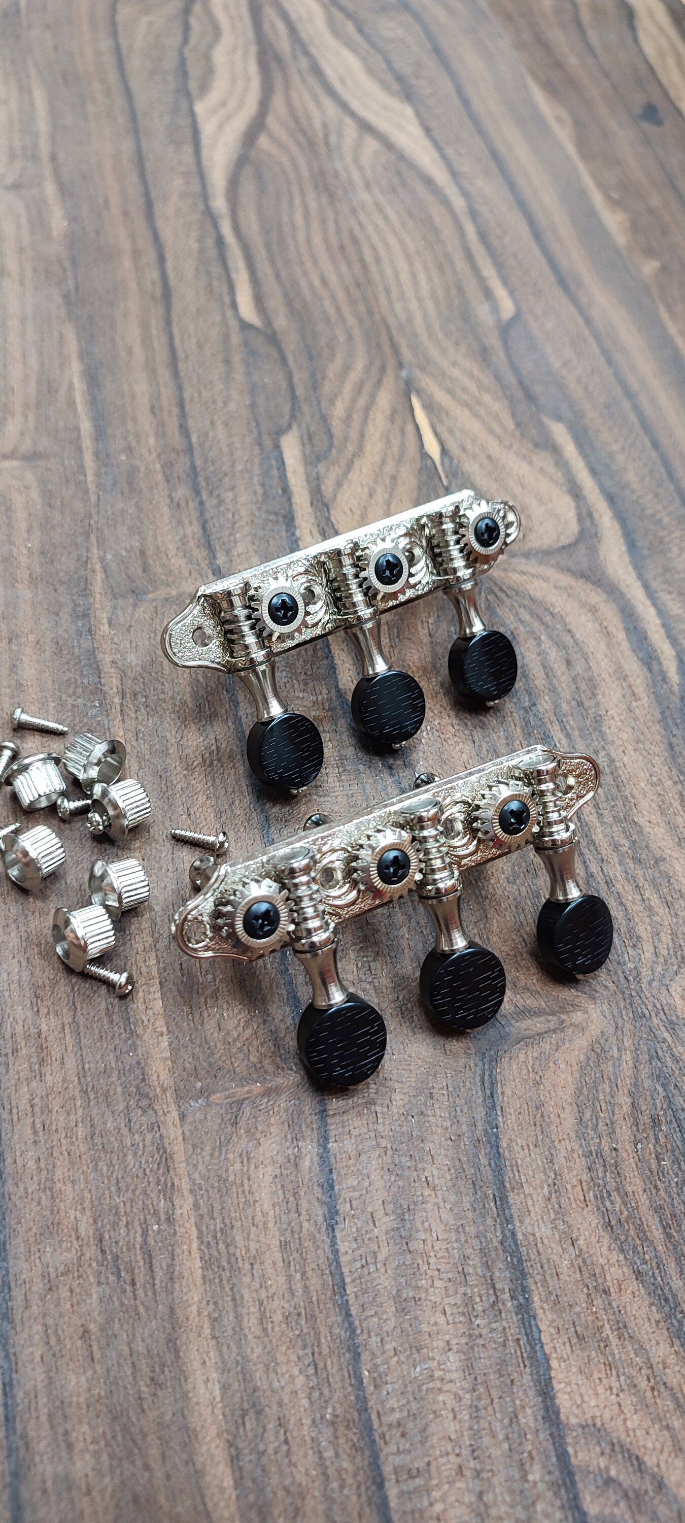 Baglamas / 6string Bouzouki machine heads ~ Professional Baglamas / 6string Bouzouki tuners ~ Nickel Colour & Black Button