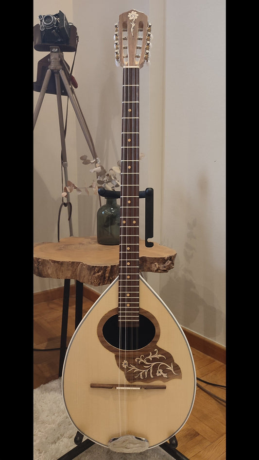 Handmade 8-String Bouzouki - Greek Traditional Instrument with Beautiful Wooden Flower Top Decorations