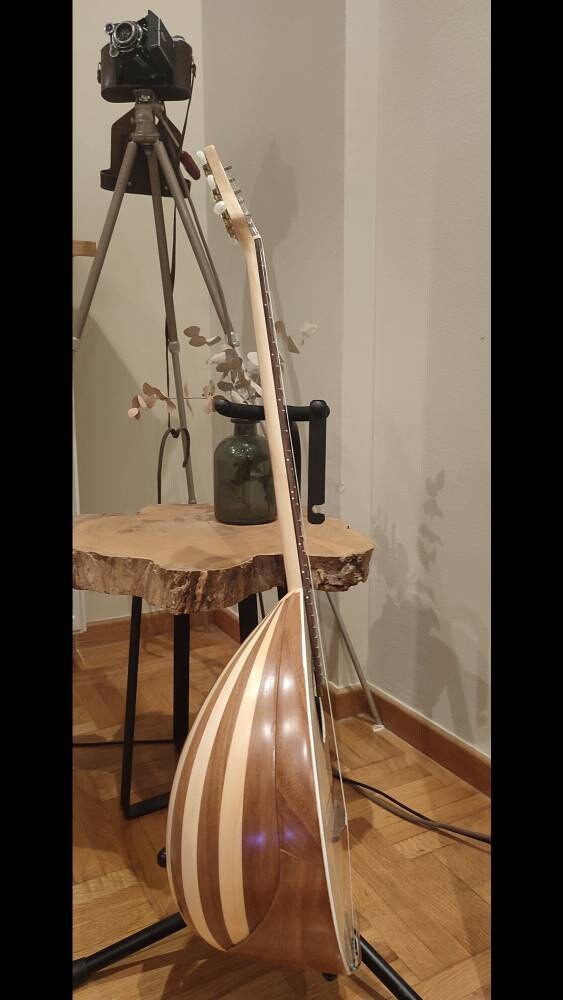 Traditional Greek Rebetiko 6 String Bouzouki - Handmade with Flower Wooden Pickguard and Top Decorations