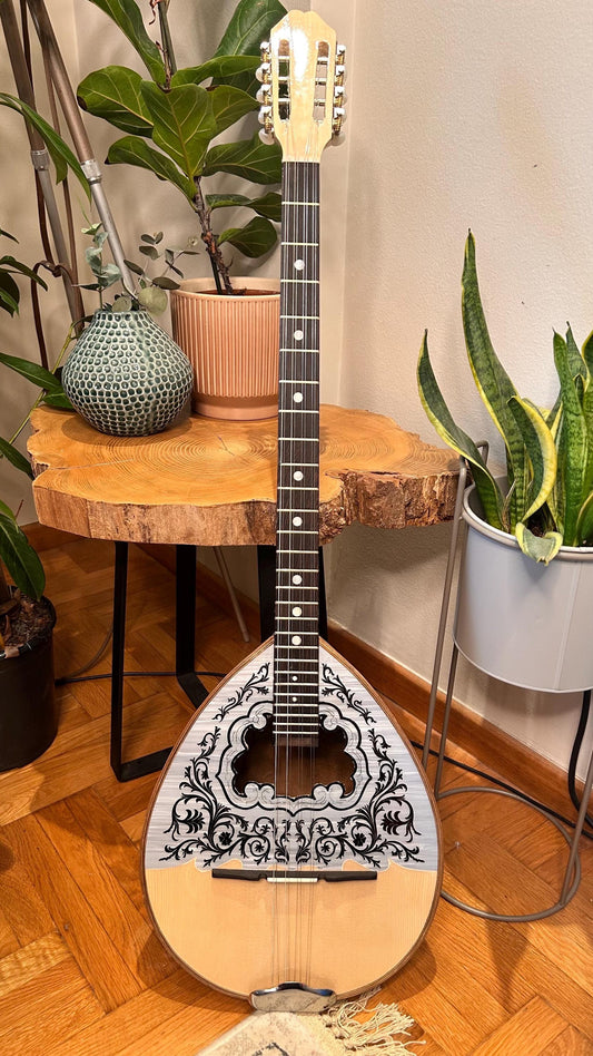 Premium Handmade 8-String Bouzouki with Double Action Truss-Rod | Greek Popular Bouzouki with Cellulose Vines Top Decorations