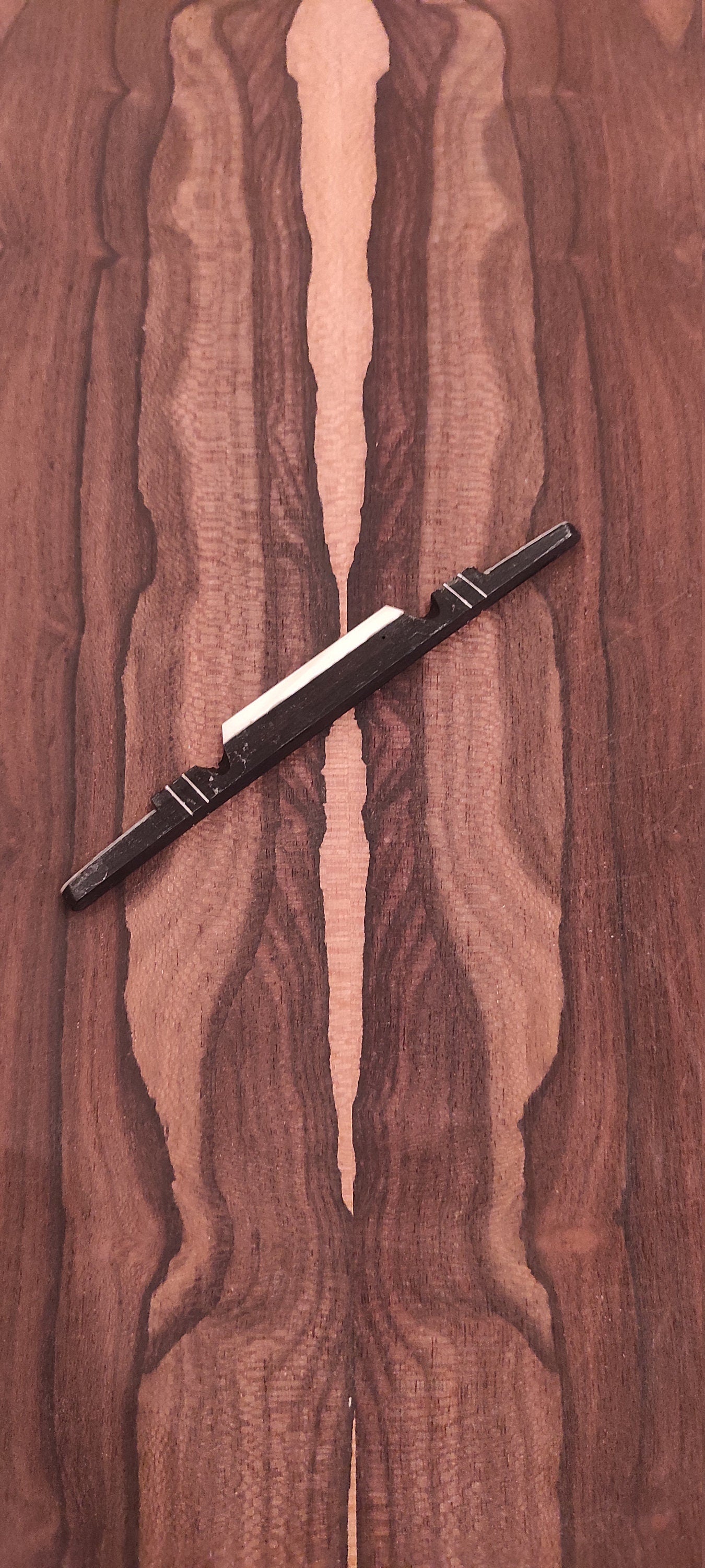 Ebony 8-String Bouzouki Bridge/Kavalaris with Bone Saddle - Ebony Bouzouki Bridge with Celluloid White Pearl Decorations