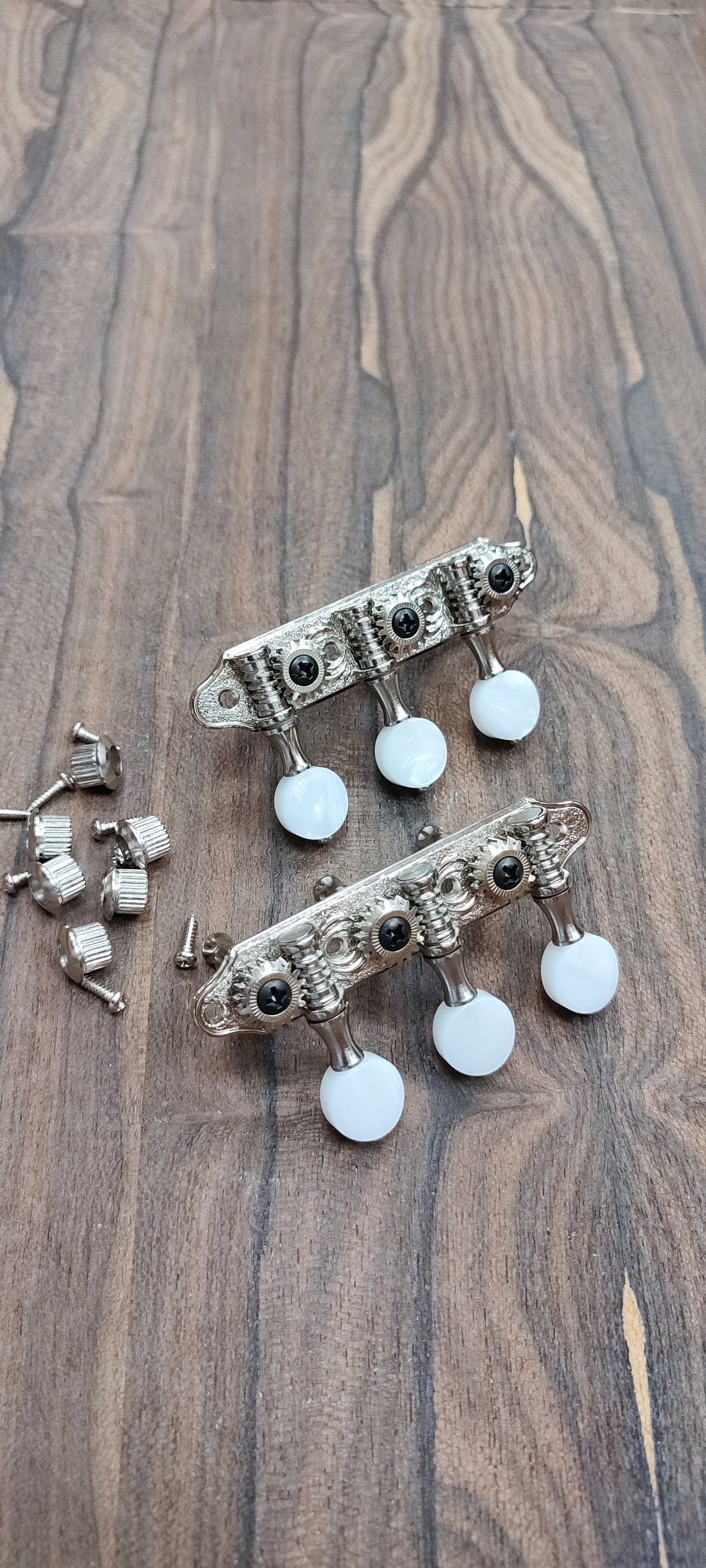 Baglamas / 6string Bouzouki machine heads ~ Baglamas / 6string Bouzouki tuners ~ Nickel Colour & White Pearl Button