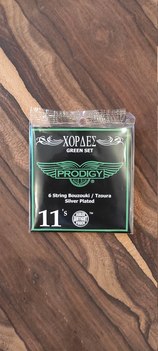 6string Bouzouki / Tzoura Set of Strings ~ Prodigy GREEN Set ~ 0,11 Set Silver Wounded