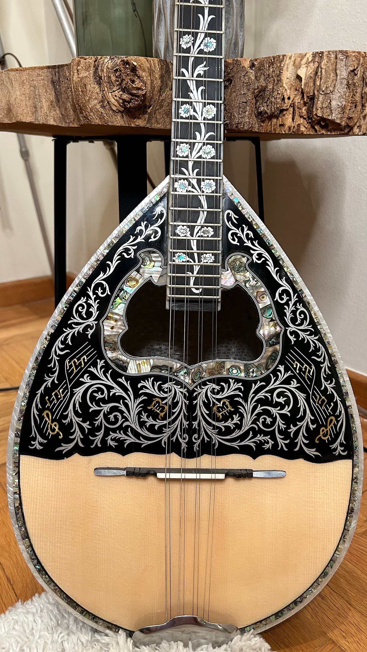 Custom 8-String Bouzouki with Vines & Flowers Full Top Decorations - Professional Quality