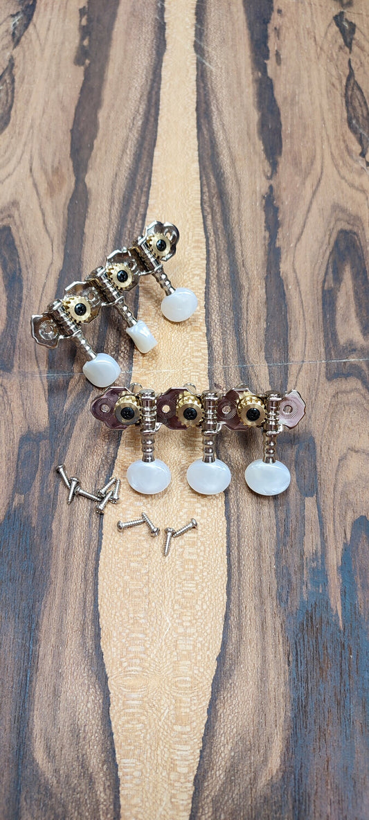 Baglamas / 6string Bouzouki machine heads ~ Gebr Van Gent 43.03ov/P Baglamas / 6string Bouzouki tuners ~ Nickel Colour & White Pearl Button