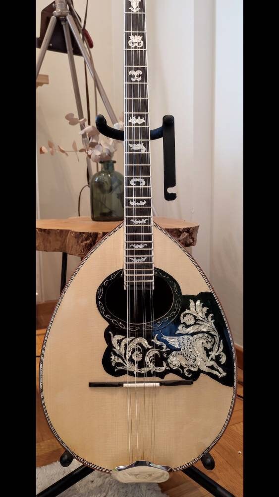 Premium 8-String Handmade Bouzouki with Greek Traditional Design and Cellulose Pegasus Half Top Decorations