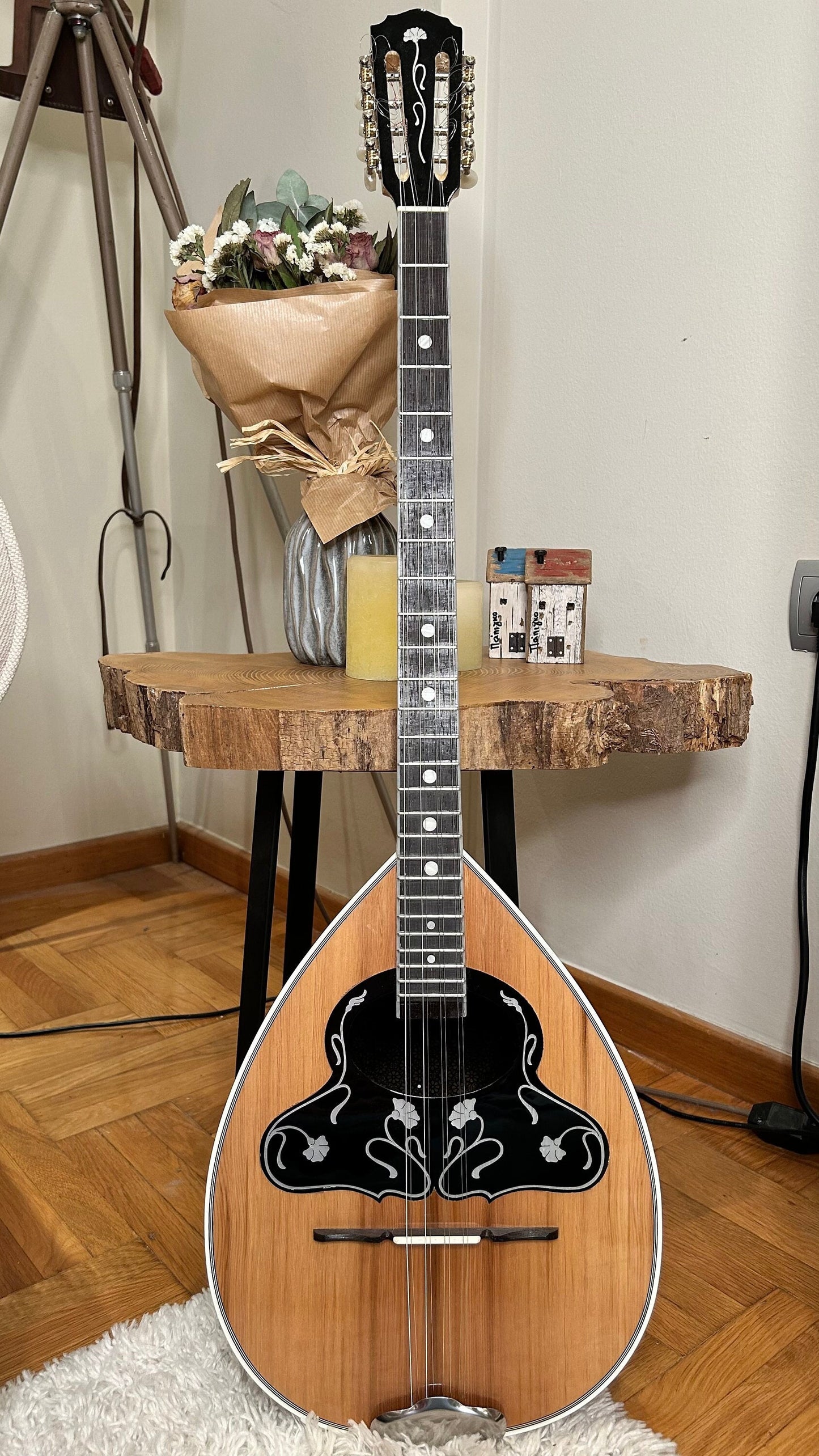 Premium Handmade 8-String Bouzouki with Double Action Truss-Rod and Cellulose Vines Top Decorations - Greek Popular Bouzouki