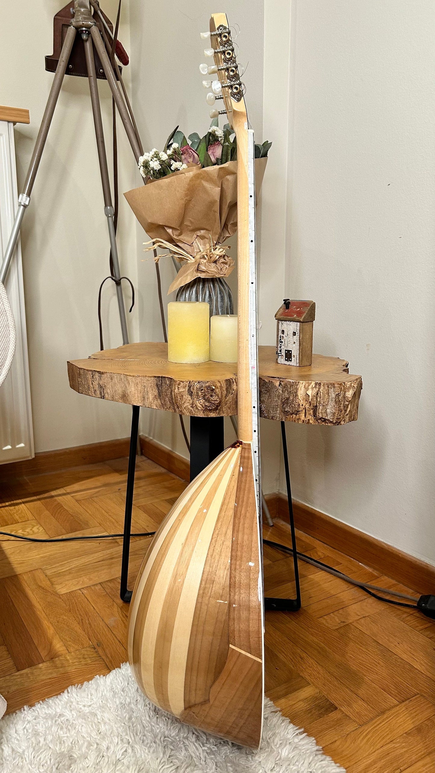 Premium Handmade 8-String Bouzouki with Double Action Truss-Rod and Cellulose Vines Top Decorations - Greek Popular Bouzouki