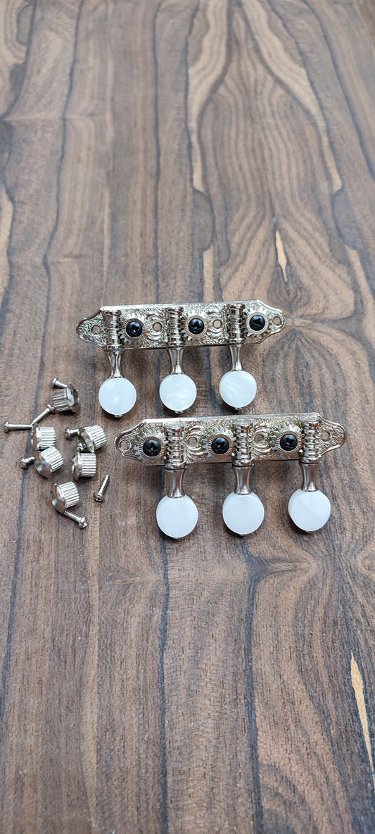 Baglamas / 6string Bouzouki machine heads ~ Baglamas / 6string Bouzouki tuners ~ Nickel Colour & White Pearl Button