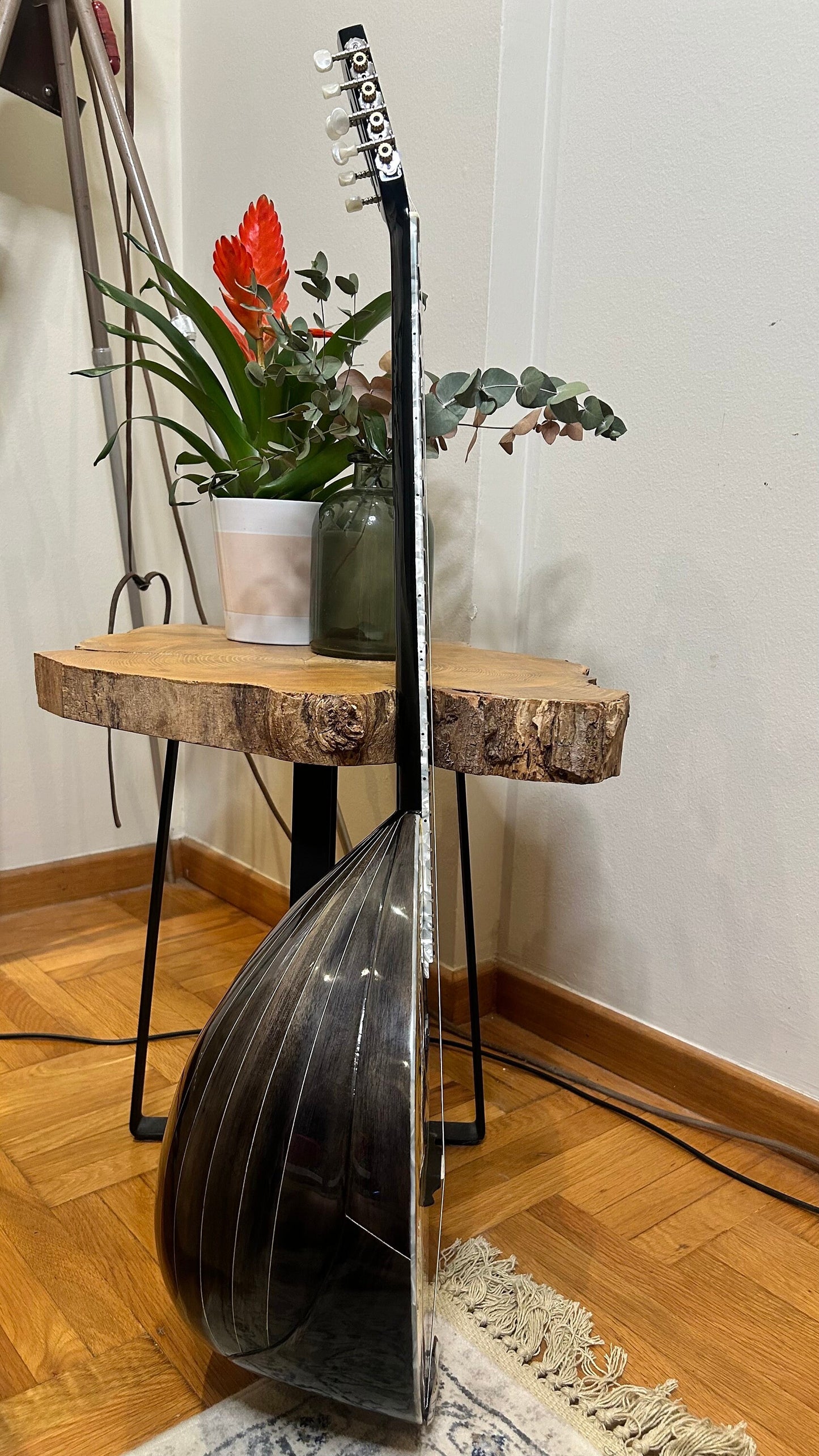 Professional Handmade 8-String Bouzouki with Greek Traditional Double-Action Truss Rod, Cellulose Vines & Flowers Top Decorations
