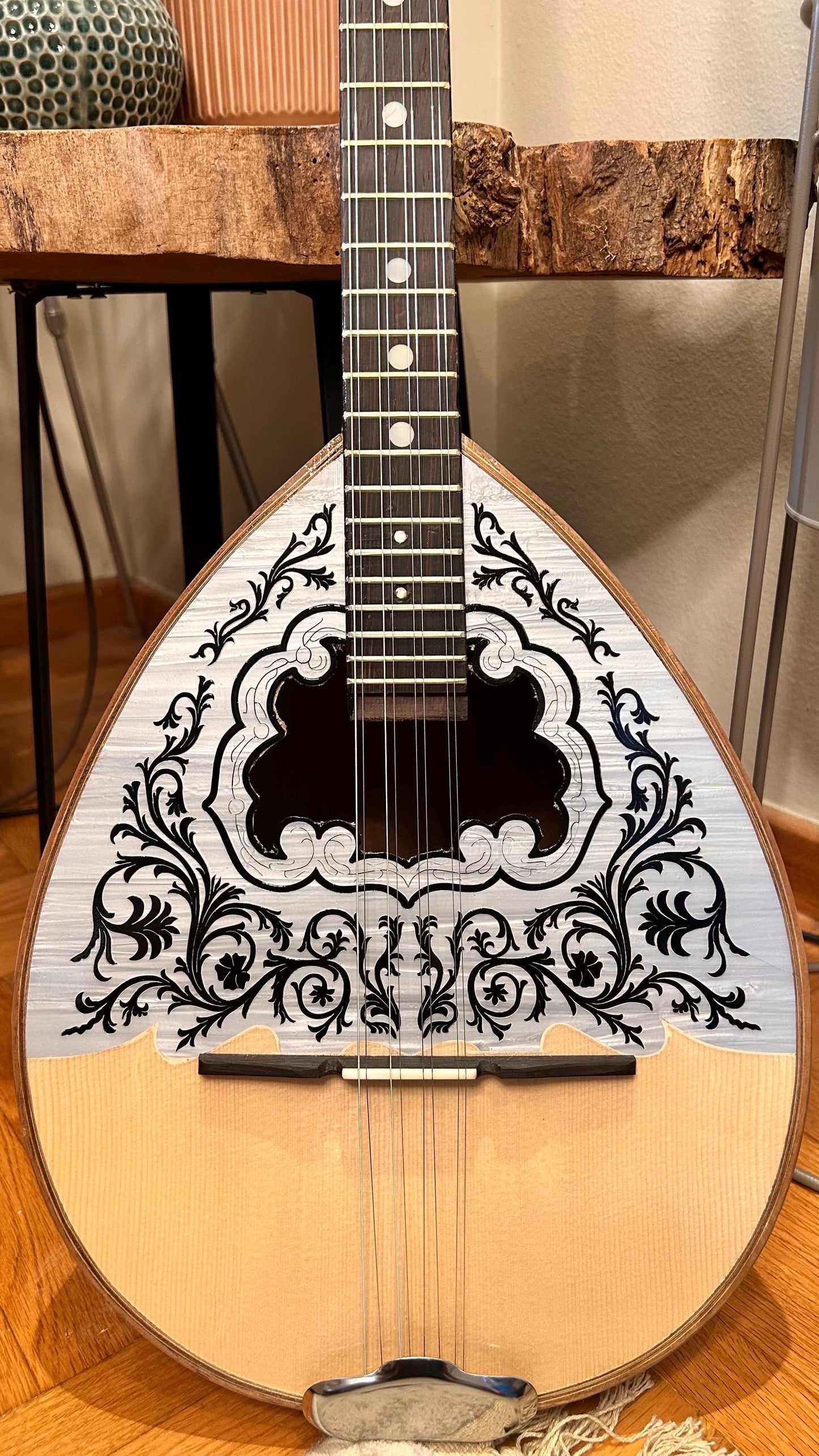 Premium Handmade 8-String Bouzouki with Double Action Truss-Rod | Greek Popular Bouzouki with Cellulose Vines Top Decorations