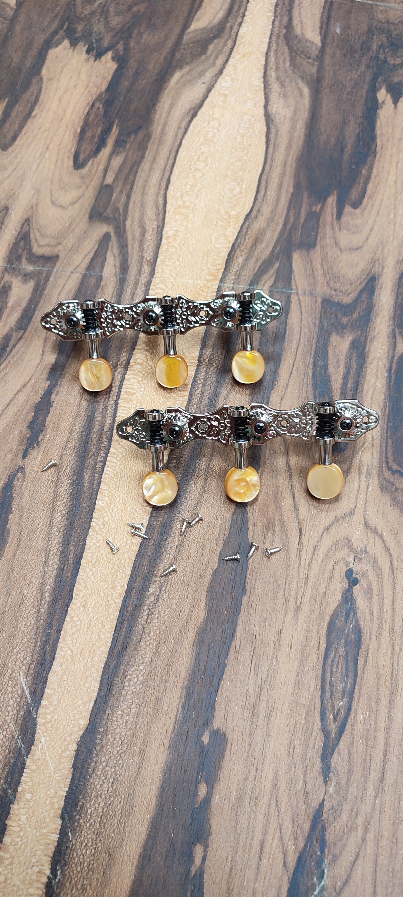 6string Bouzouki machine heads ~ Grover style Professional 6string Bouzouki tuners ~ Slotted Headstock ~ Nickel Colour & Brown Pearl Button
