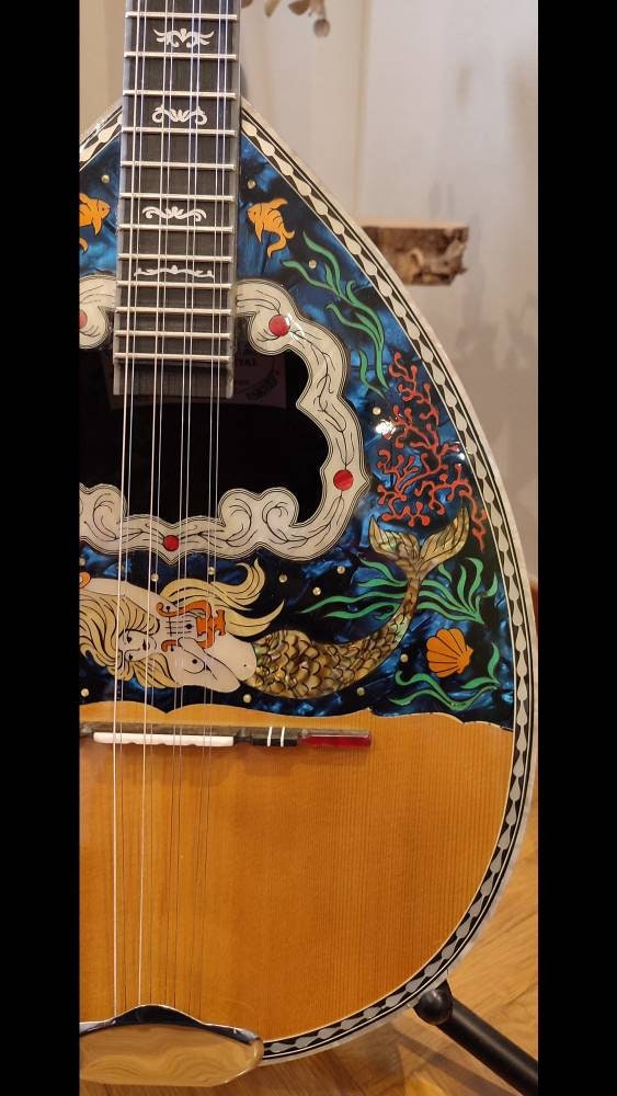 Custom Handmade Professional 8-String Bouzouki with Mermaid and Deep Sea Full Top Decorations