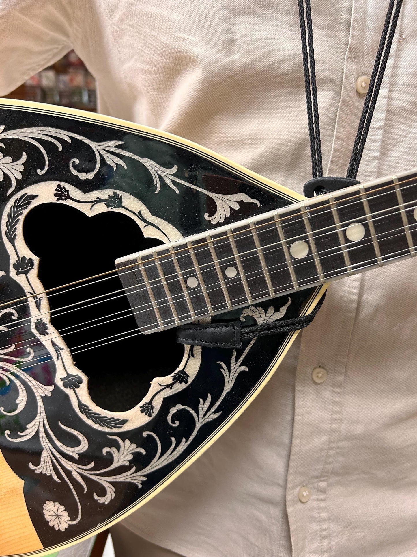 Adjustable Padded Leather Bouzouki Strap with Soundhole Hook