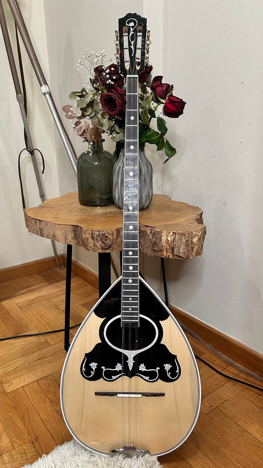 Handmade Greek Traditional 6-String Bouzouki with Popular Rebetiko Style - Vines Celluloid Pickguard and Top Decorations
