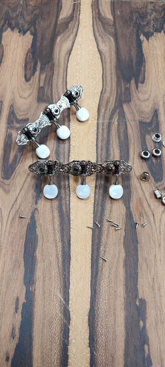 6string Bouzouki machine heads ~ Grover style Professional 6string Bouzouki tuners ~ Slotted headstock ~ Nickel Colour & White Pearl Button