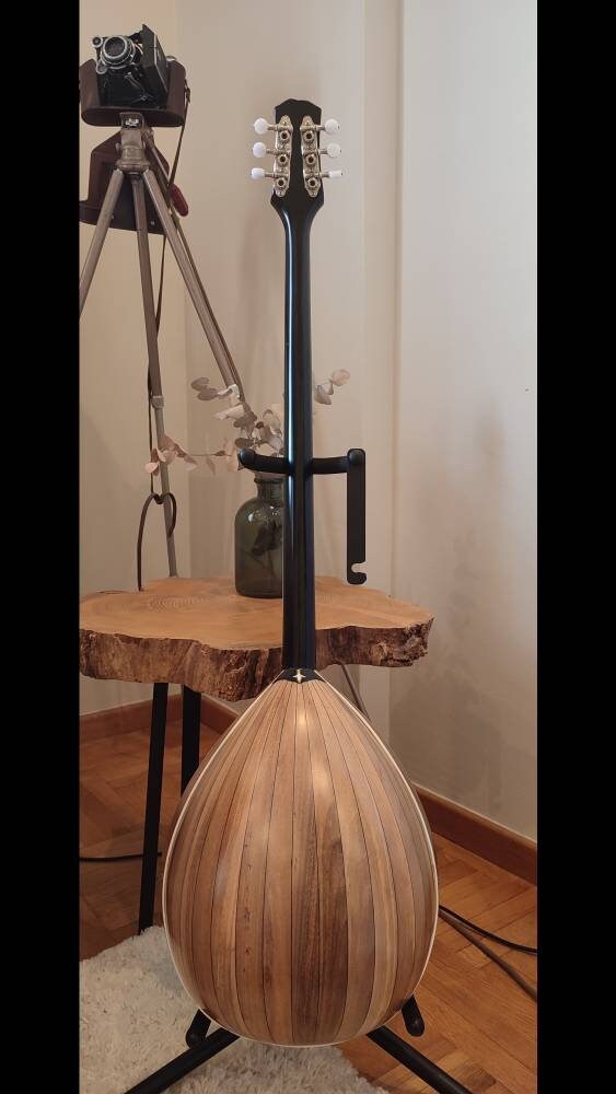 Custom 6-String Handmade Greek Bouzouki with Traditional Rebetiko Design and Abalone Shell Flower Top Decorations