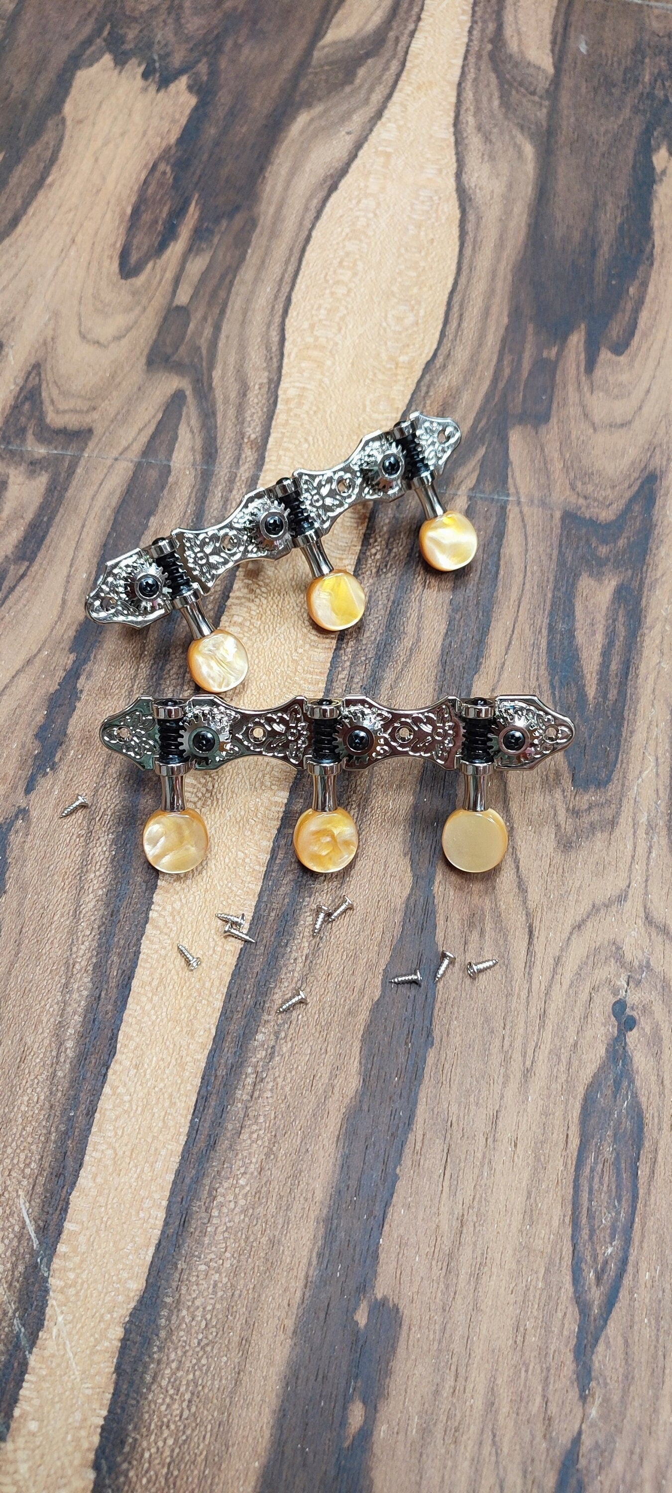 6string Bouzouki machine heads ~ Grover style Professional 6string Bouzouki tuners ~ Slotted Headstock ~ Nickel Colour & Brown Pearl Button