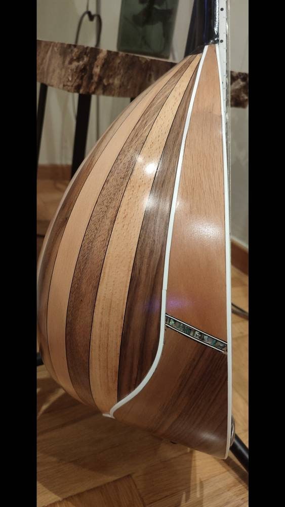 Custom Handmade 8-String Professional Bouzouki with White Pearl Celluloid Flowers and Butterfly Decorations