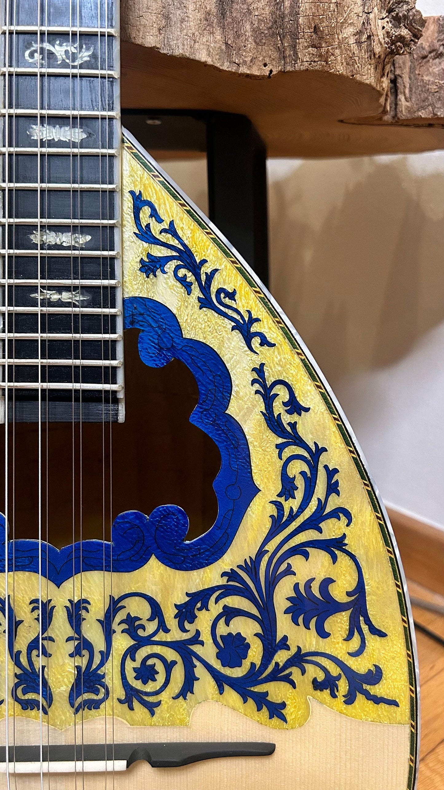 Professional Handmade 8-String Bouzouki with Greek Traditional Double-Action Truss Rod, Cellulose Vines & Flowers Top Decorations