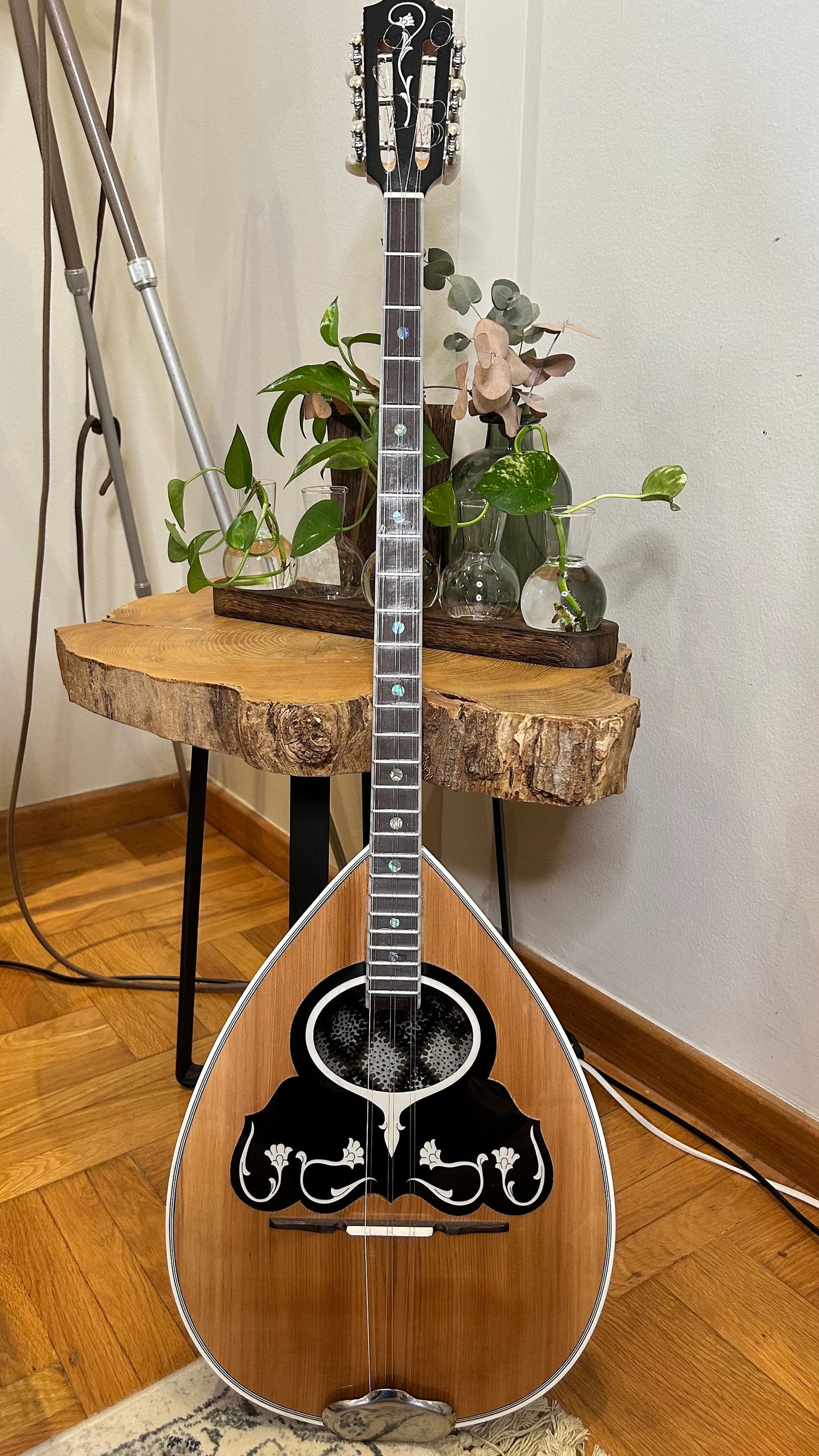 Handmade Greek Rebetiko 6-String Bouzouki - Flowers Celluloid Pickguard & Top Decorations