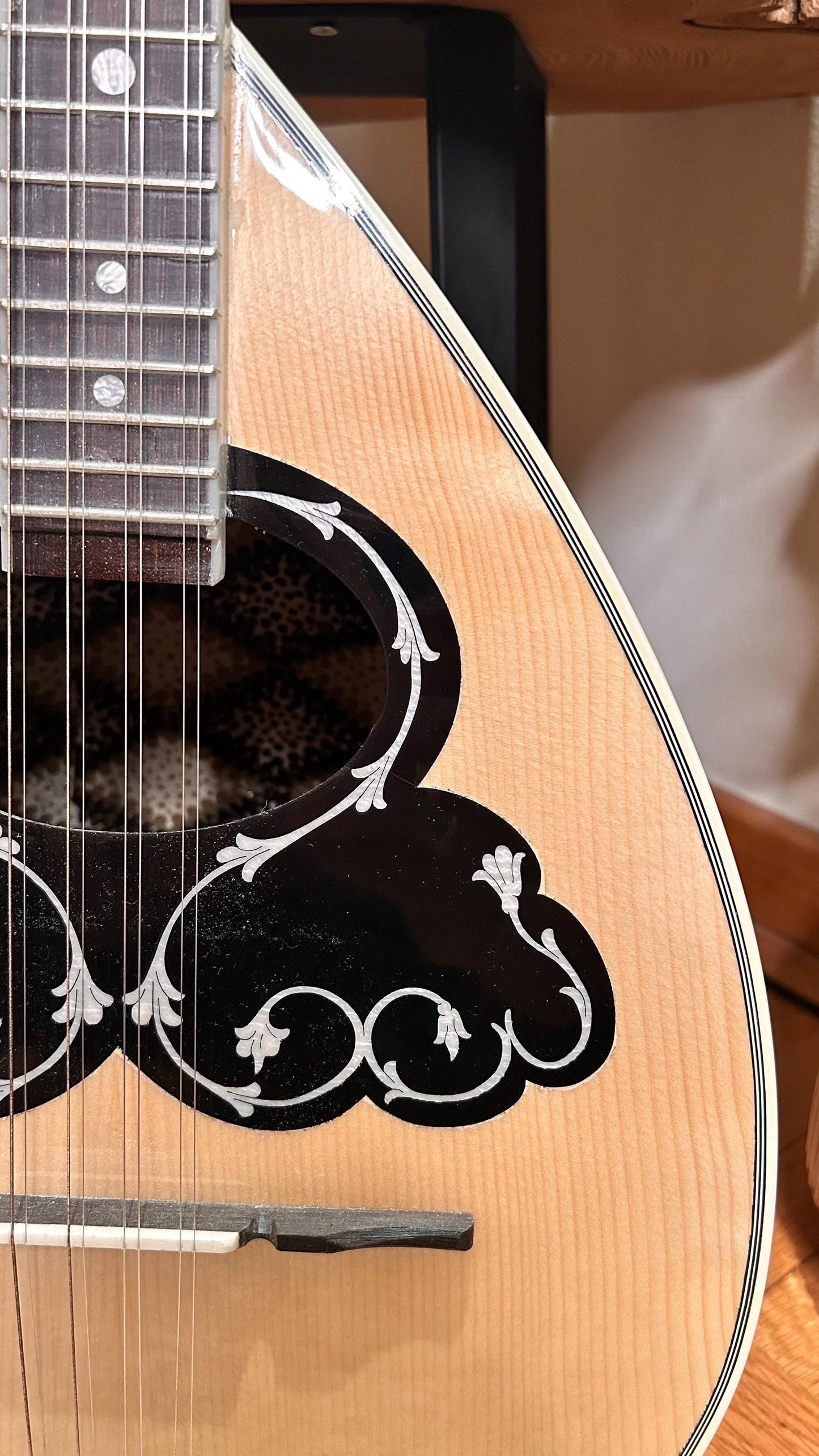 Premium Handmade 8-String Bouzouki with Double Action Truss-Rod and Cellulose Vines Top Decorations - Greek Popular Bouzouki