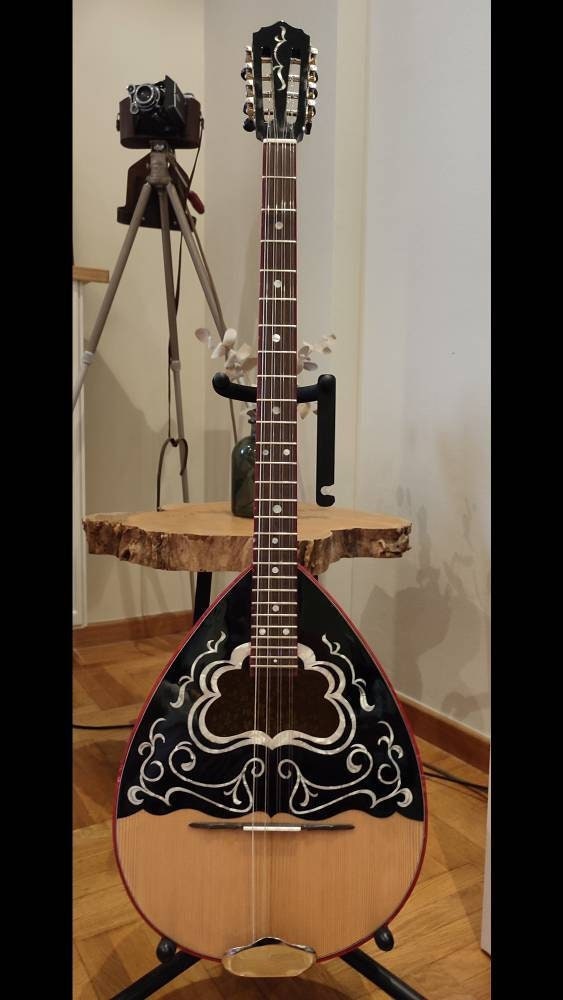Premium Handmade 8-String Bouzouki - Greek Traditional Popular Instrument with Full Top Decorations and Cellulose Vines