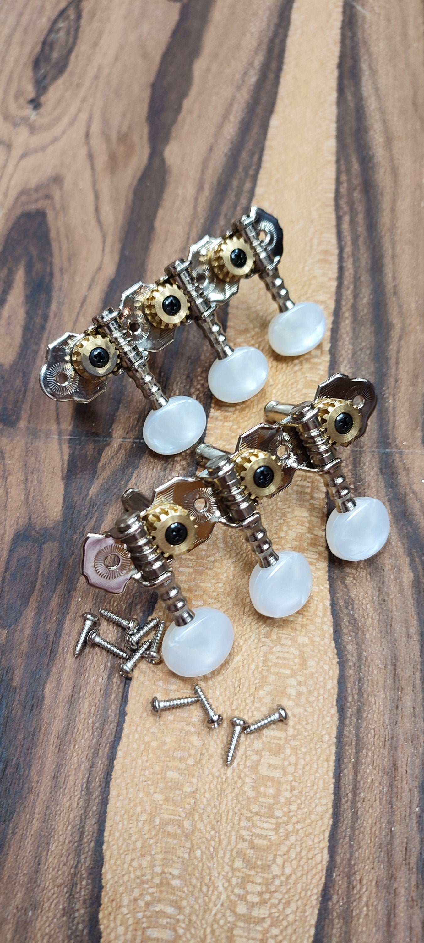 Baglamas / 6string Bouzouki machine heads ~ Gebr Van Gent 43.03ov/P Baglamas / 6string Bouzouki tuners ~ Nickel Colour & White Pearl Button