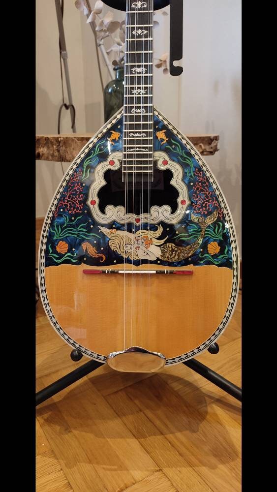 Custom Handmade Professional 8-String Bouzouki with Mermaid and Deep Sea Full Top Decorations