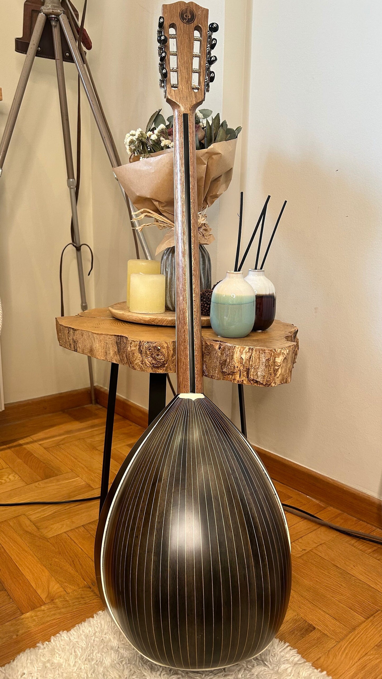 Professional Quality  Handmade 8-string Greek Traditional Bouzouki with Mother of Pearl Soundhole & Celluloid Vines/Flowers Decoration -