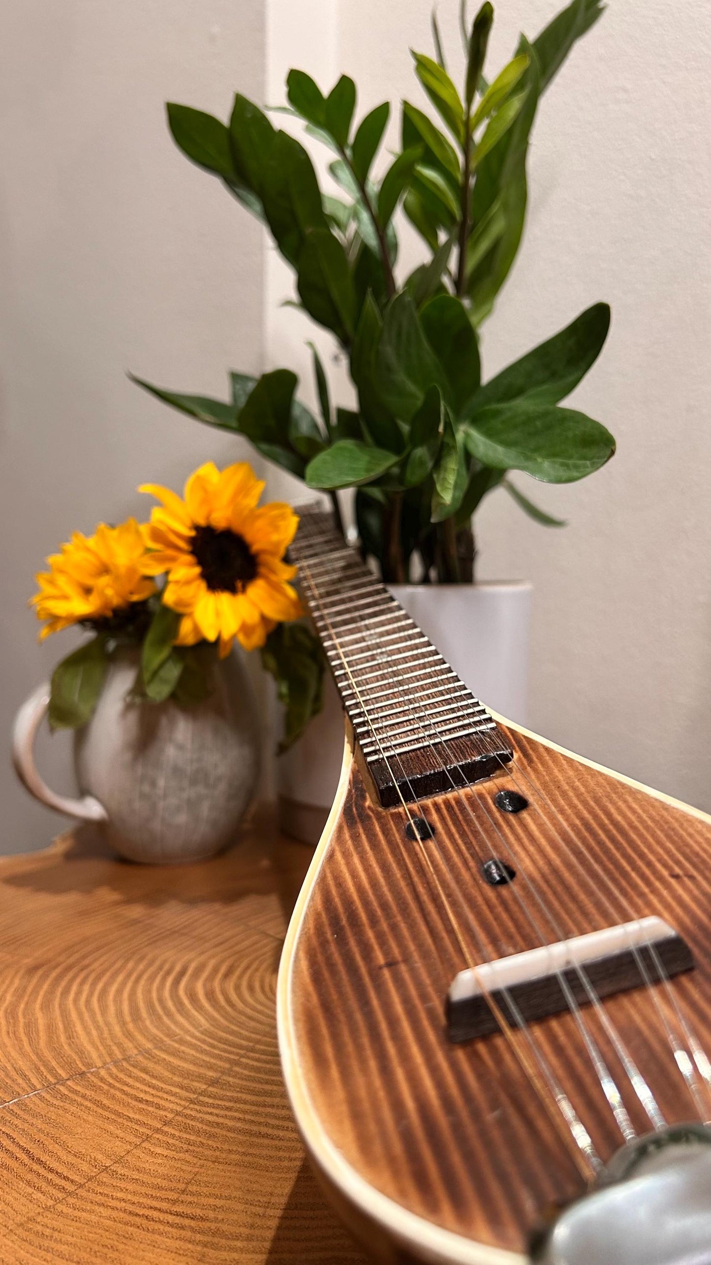Custom Baglamas - Handmade 6-String one-piece Burned Poplar Baglamas with Black painted Spruce top - Greek Rebetiko Music