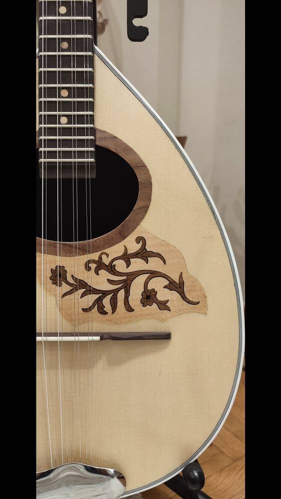 Handmade 8-String Bouzouki - Greek Traditional Instrument with Beautiful Wooden Flower Top Decorations