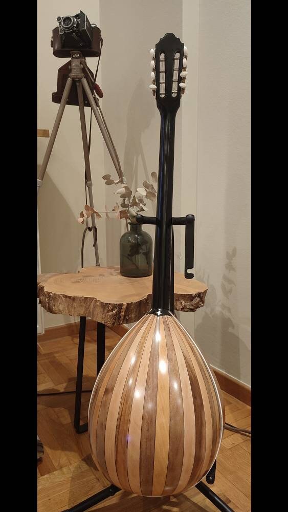 Custom Handmade 8-String Professional Bouzouki with White Pearl Celluloid Flowers and Butterfly Decorations