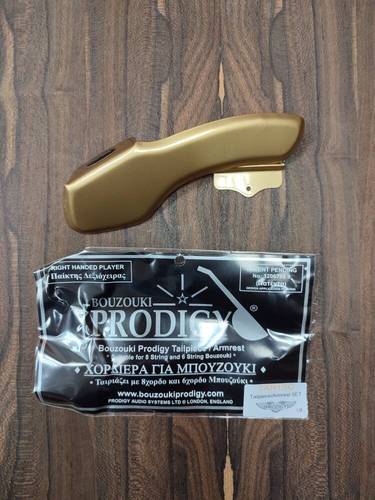 8-String and 6-String Bouzouki Prodigy Tailpiece and Armrest - 'CHORDIERA' TAR1SG Satin Gold