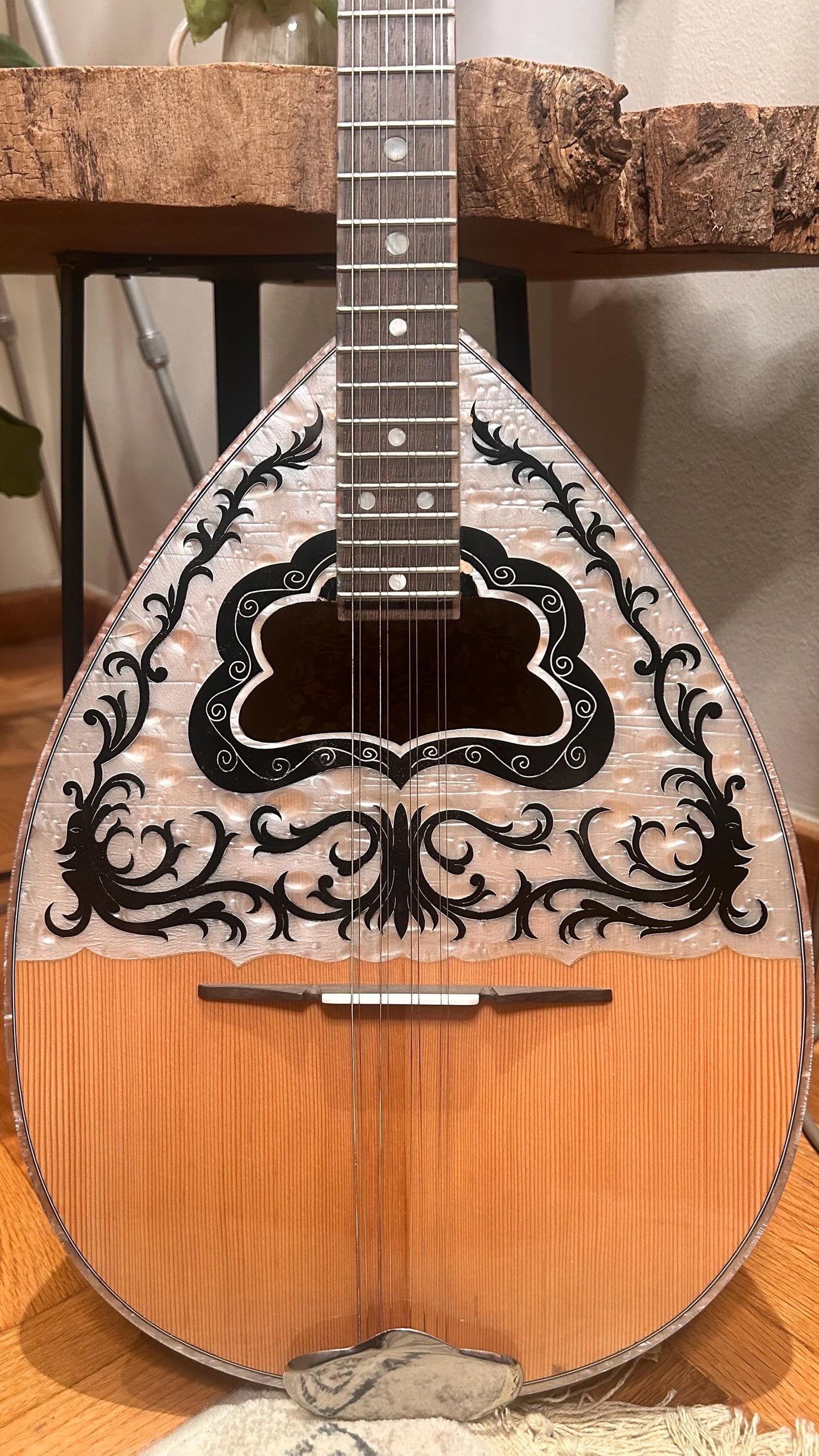 Premium Handmade 8-String Bouzouki with Double Action Truss-Rod | Greek Popular Bouzouki with Cellulose Vines Top Decorations
