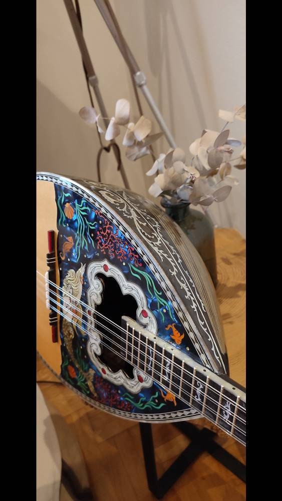 Custom Handmade Professional 8-String Bouzouki with Mermaid and Deep Sea Full Top Decorations