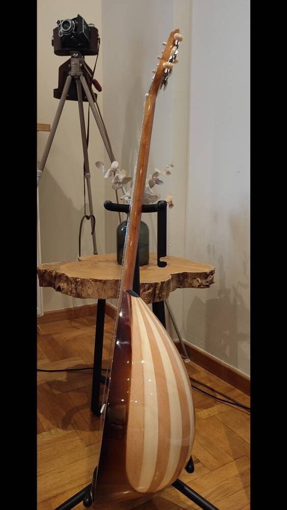 Traditional Greek 6-String Bouzouki - Handmade, Rebetiko Instrument with Wooden Inlays and Pickguard for Authenticity