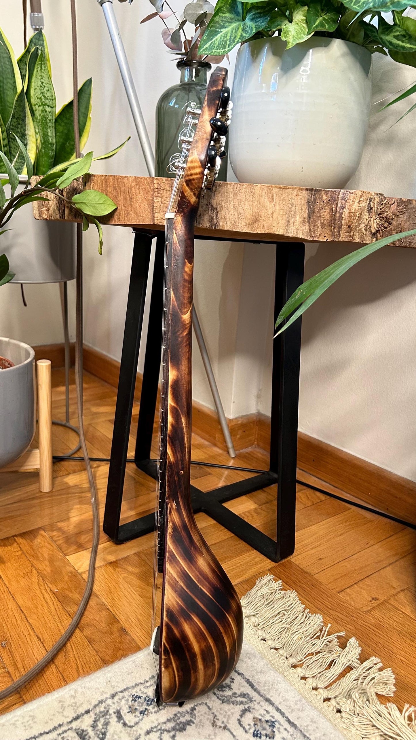 Custom Baglamas - Handmade 6-String one-piece Burned Poplar Baglamas with Black painted Spruce top - Greek Rebetiko Music