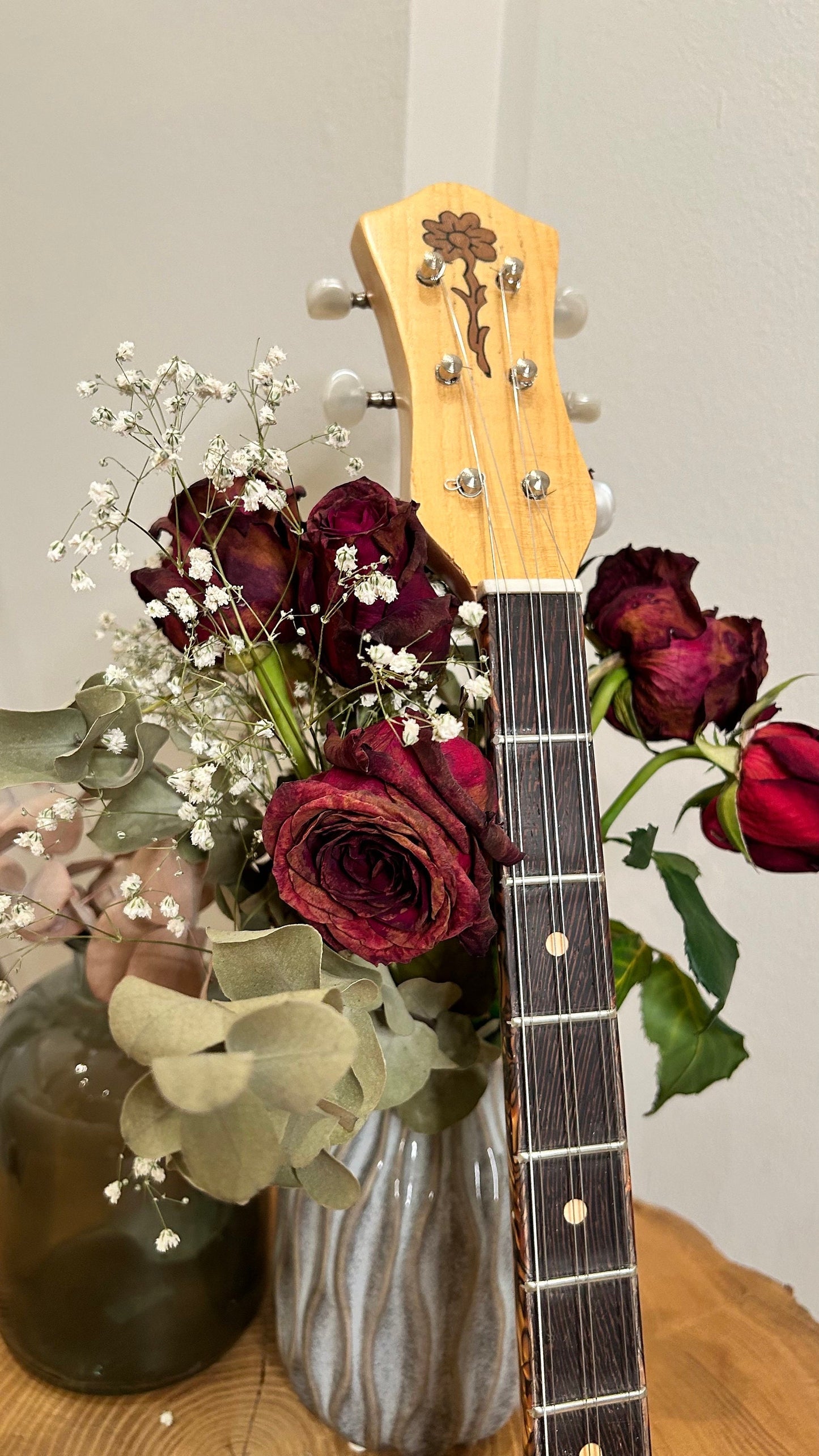 6string Handmade Bouzouki ~ Greek Traditional Handmade Popular Rebetiko Bouzouki ~ Flower wooden pickguard / top decorations ~