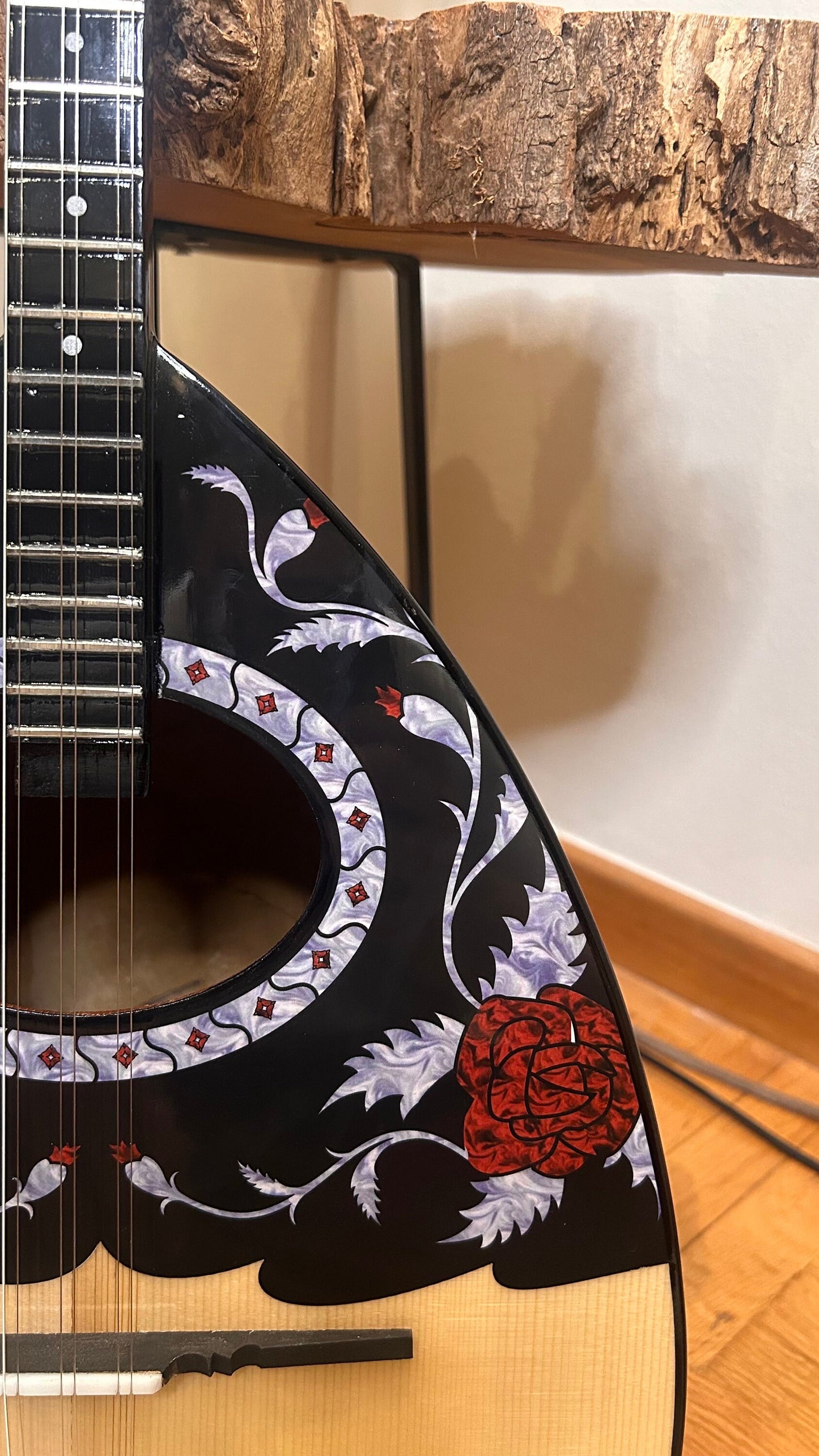 Greek Traditional Handmade 6 Strings Bouzouki - Handcrafted with Roses and Vines Vinyl Decal Top Decorations