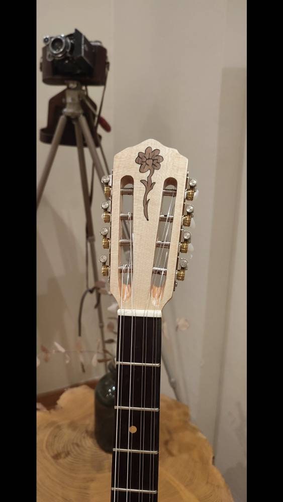 Handmade 8-String Bouzouki - Greek Traditional Instrument with Beautiful Wooden Flower Top Decorations